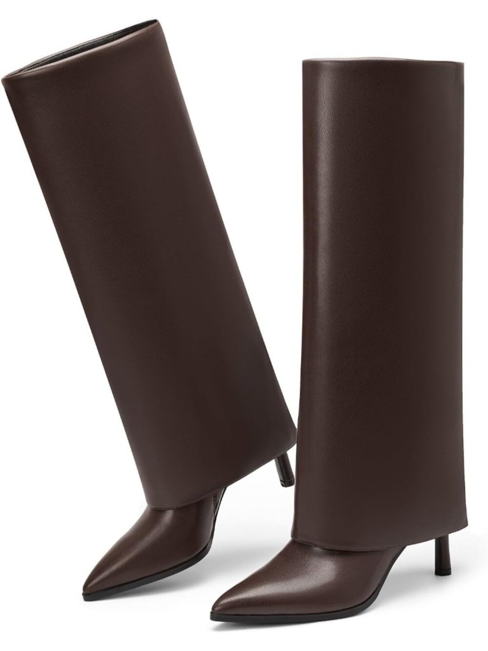 👢Women's Brown Pointed Toe Fold Over Knee High Boots Stiletto Heel High Boots
